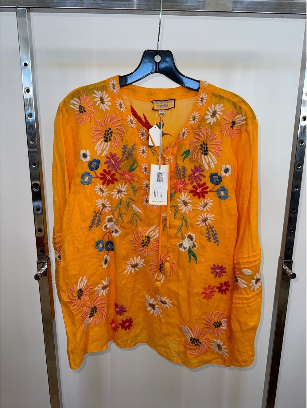 Johnny Was Orange Floral Hummingbird Top, Medium